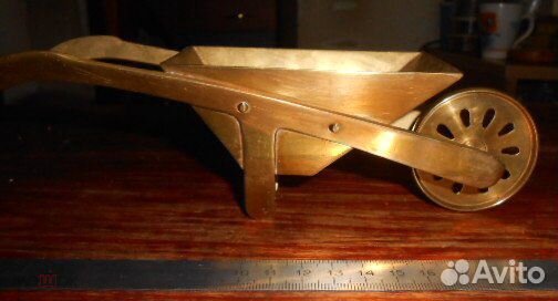 Винтажная садовая тачка, латунь, Швеция