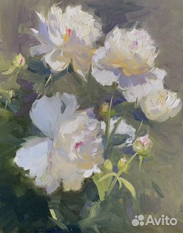 Картина маслом Белые пионы