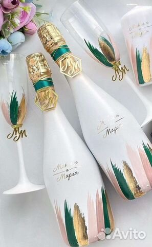 Украшение свадебных бутылок, фужеров, свечей