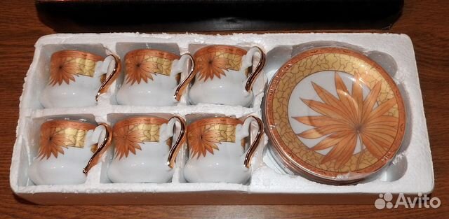 Фарфоровый сервиз для кофе, с позолотой, 12 пр