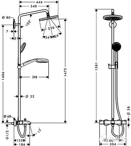 Душевая система Hansgrohe Croma 2722300 хром Душевая система Hansgrohe Croma 2722300 хром