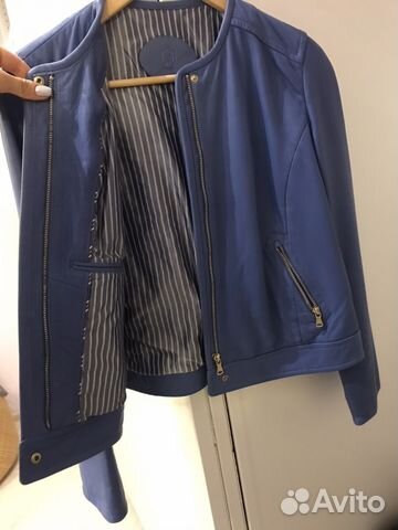 Куртка кожаная голубая Massimo Dutti размер L