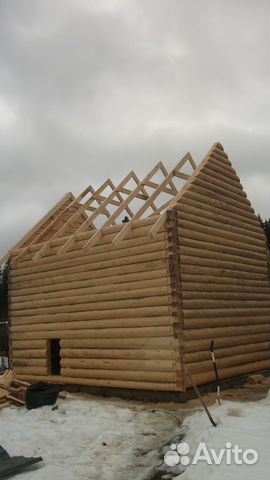 Сруб в лапу 8x6, фронтоны рубленые, крыша двускатн