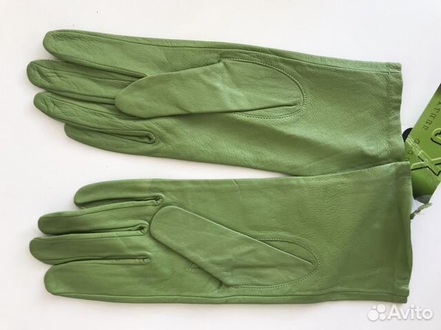 Новые зеленые перчатки натуральная кожа 7