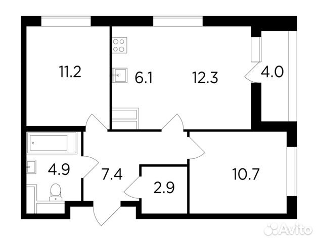 3-к квартира, 57.3 м², 6/19 эт. 3-к квартира, 57.3 м², 6/19 эт.