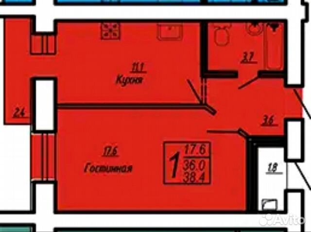 1-к квартира, 38.4 м², 5/14 эт.