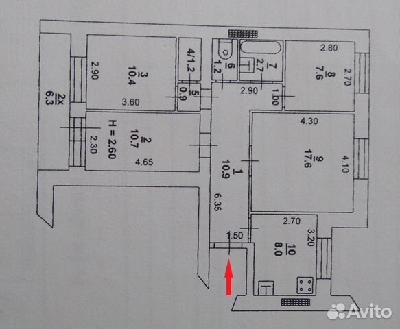 4-к квартира, 74.4 м², 8/9 эт.