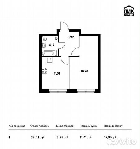 1-к квартира, 36.4 м², 6/11 эт. 1-к квартира, 36.4 м², 6/11 эт.
