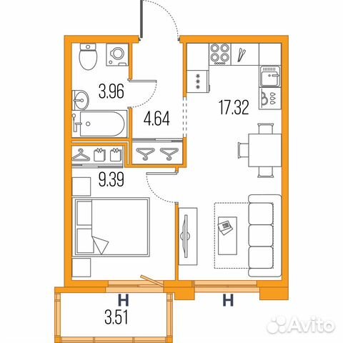1-к квартира, 35.3 м², 10/22 эт.