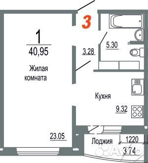 1-к квартира, 40.9 м², 6/14 эт.