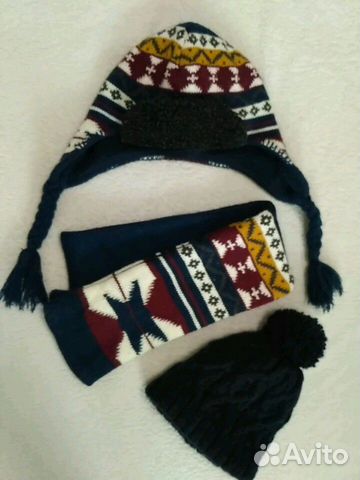 2 Шапки Rebel, Next зима с шарфом комплект на флис