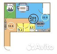 2-к квартира, 44.5 м², 9/9 эт.