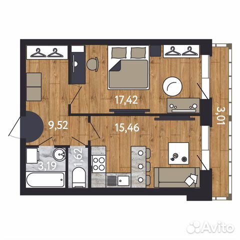 1-к квартира, 50.2 м², 3/14 эт. 1-к квартира, 50.2 м², 3/14 эт.