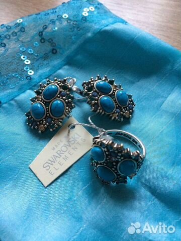 Кольцо и серьги с бирюзой и кристаллами Swarovski Кольцо и серьги с бирюзой и кристаллами Swarovski