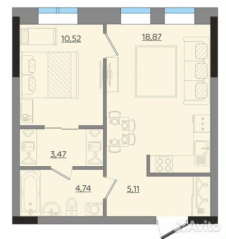 2-к квартира, 42.7 м², 4/24 эт. 2-к квартира, 42.7 м², 4/24 эт.
