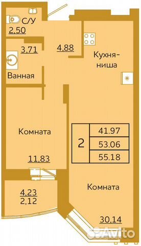 2-к квартира, 55.2 м², 2/18 эт.
