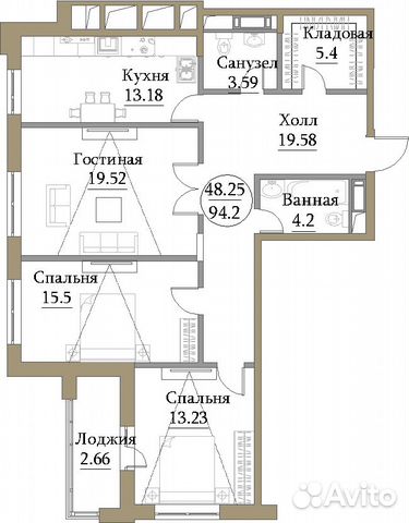 3-к квартира, 97.1 м², 6/19 эт. 3-к квартира, 97.1 м², 6/19 эт.