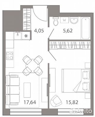 1-к квартира, 43.1 м², 5/8 эт.