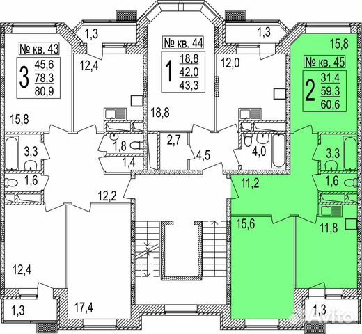 2-к квартира, 60.6 м², 6/7 эт. 2-к квартира, 60.6 м², 6/7 эт.