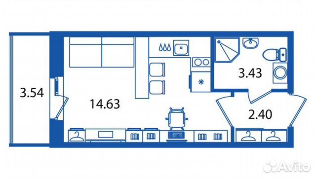 Студия, 21.5 м², 1/16 эт. Студия, 21.5 м², 1/16 эт.