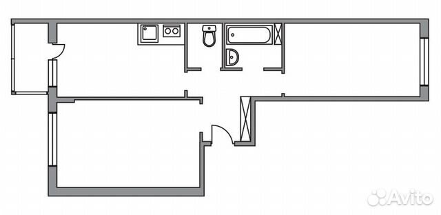 2-к квартира, 54.3 м², 1/6 эт.
