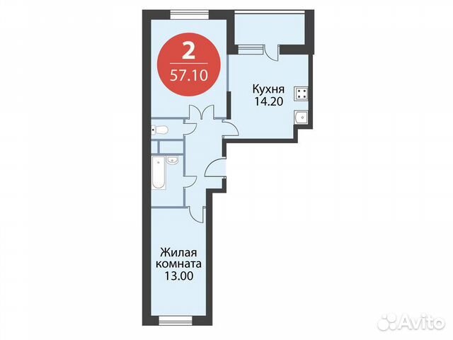 2-к квартира, 57.1 м², 18/25 эт. 2-к квартира, 57.1 м², 18/25 эт.