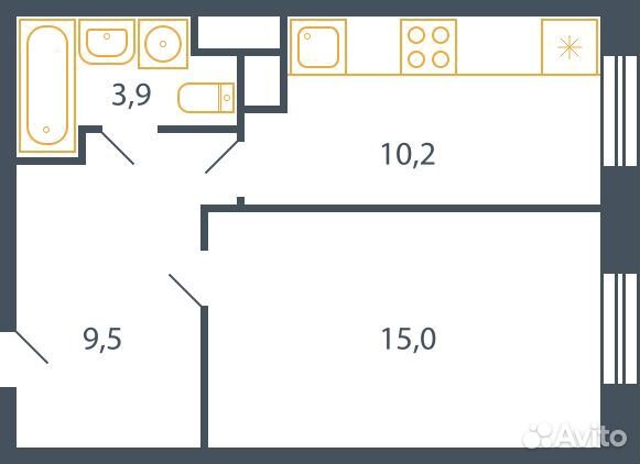 1-к квартира, 38.9 м², 1/9 эт. 1-к квартира, 38.9 м², 1/9 эт.