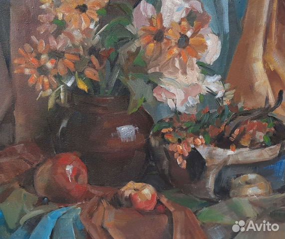 Картина маслом. Натюрморт с цветами 7080