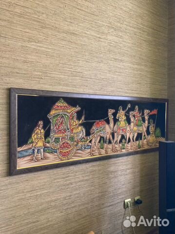 Панно-картина на ткани с вышивкой из Индии