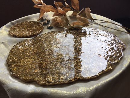 Поднос и подстаканники из эпоксидной смолы