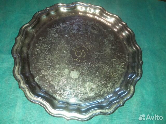 Поднос круглый для самовара мельхиор СССР