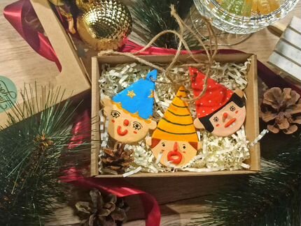 Ёлочные игрушки набор Гномики ручная работа