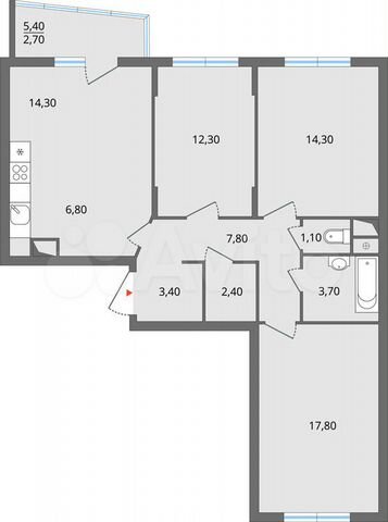 4-к. квартира, 89,7 м², 14/17 эт.