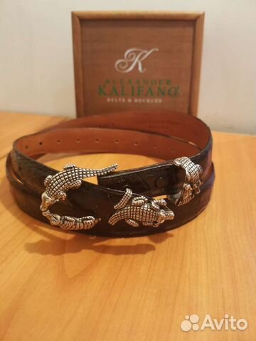 Ремень из кожи аллигатора с серебряной пряжкой