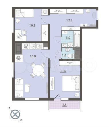 2-к. квартира, 54,8 м², 19/25 эт.