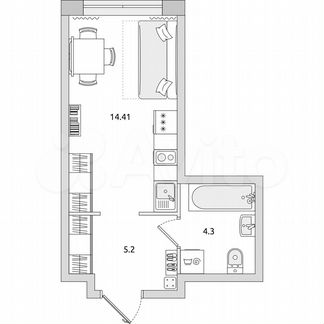 Квартира-студия, 23,9 м², 12/21 эт.