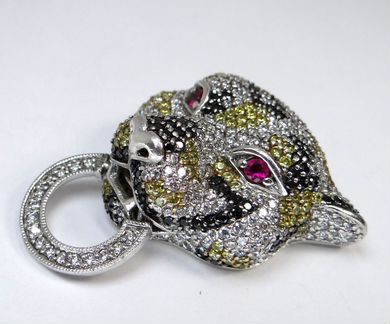 Огромный серебряный кулон с головой леопарда