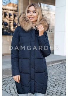 Пуховик зимний женский новый синий с капюшоном