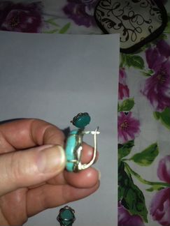 Серьги и кольцо с камнем бирюза