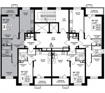 2-к квартира, 51.1 м², 16/17 эт.