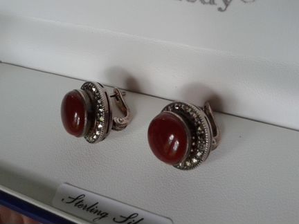 Серьги из сердолика в серебряной оправе (новые)