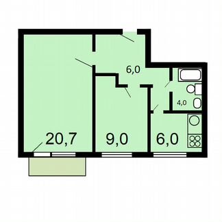 2-к квартира, 45 м², 9/12 эт.