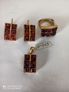 Комплект серьги, подвеска, кольцо. Янтарь в серебр