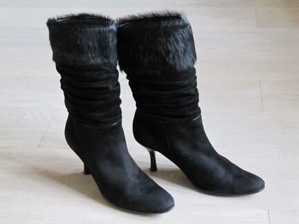 Сапоги замша с меховой опушкой