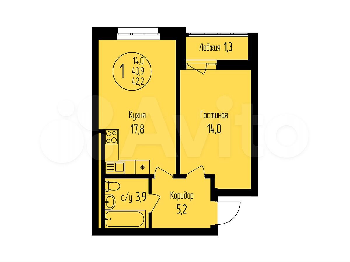 1-к квартира, 42.2 м², 2/19 эт.