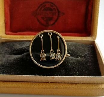 Антикварная брошь 56пр с алмазами и агатом