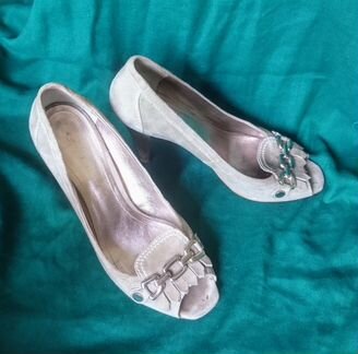 Туфли-босоножки замшевые серо-бежевые