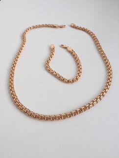 Изящная женская позолоченная цепочка и браслет 585