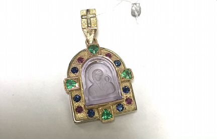 Подвеска 585 пробы изумруды рубины сапфиры