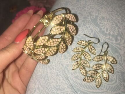 Браслет и серьги листья